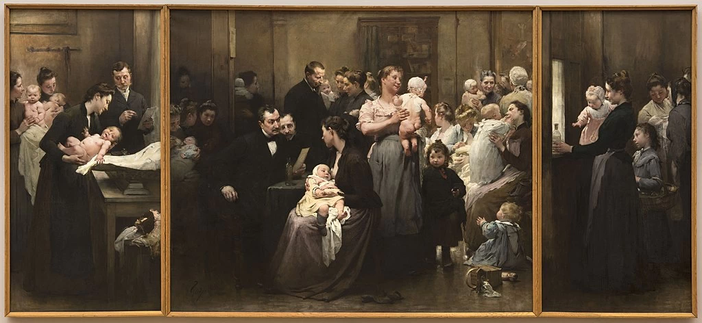 Il lavoro della goccia di latte al dispensario di Belleville - musée des Beaux, Arts de la ville de Paris, trittico